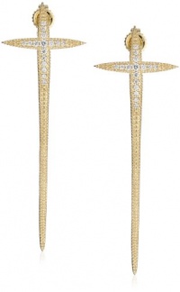 Mizuki 14k Gold Long Curved Diamond Icicle Cross Post Earrings