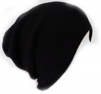 Ribbed Beanie Hat Slouch Style Skull Cap Ski Hat Black