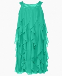 Ruffles are so right for her on this rich dress from Ruby Rox.