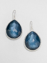 From the Wonderland Collection. Stunning, faceted indigo doublet set in hammered sterling silver in a teardrop design. Indigo doubletSterling silverDrop, about 1.7Hook backImported 