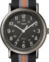 Timex Unisex T2N892 Weekender Slip-Thru Black with Gray and Orange Stripes Nylon Strap Watch