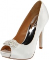 Badgley Mischka Women's Goodie Peep-Toe Pump,White Satin,6.5 M US