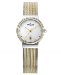 Take Swarovski sparkle on-the-go with this two-tone mesh watch from Skagen Denmark.