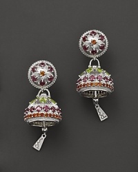 Inspired by Zen philosophy, these earrings from Paul Morelli gleam with intricately detailed sterling silver meditation bells, set with pink rhodolite, peridot and madeira citrine.