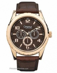 Bulova Caravelle Mens Date Watch - Gold-Tone - Black Dial - Brown Leather Strap. 44C100