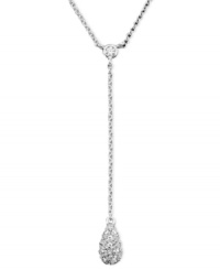 A luminous single teardrop of clear crystals makes a romantic statement on this fine necklace. In silvertone rhodium plated mixed metal. Chain measures approximately 16 inches; drop measures approximately 2 inches.