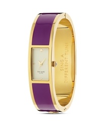 Just the ticket. This kate spade new york bangle watch takes its cues from the jewel box, crafted of plated metal with a playfully engraved dial.