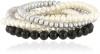 Set of 5 Freshwater Cultured White and Silver Gray Button Pearl and 8-8.5 mm Faceted Black Agate Stretch Bracelets (6-7mm), 7.5