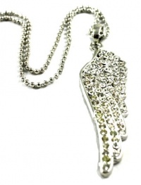 City Gypsies Gorgeous X-Large Ice Crystal Covered Angel Wings Charm Necklace Set Silver Tone