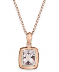 Blushing beauty. This pretty pendant features a cushion shape that highlights a pink amethyst (4-3/4 ct. t.w.) with a 14k rose gold bezel setting and matching chain. Approximate length: 18 inches. Approximate drop: 1/2 inch.