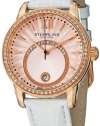 Stuhrling Original Women's 544.1145W4 Vogue Audrey Dawn Swiss Quartz Swarovski Crystal Date White Leather Strap Watch