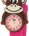 Frenzy Kids' FR2000 Monkey Critter Face With Magenta Rubber Band Watch