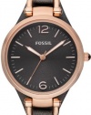 Fossil Women's ES3077 Georgia Smoke Leather and Rose Gold-Tone Stainless Steel Watch