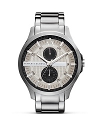 Punctuate your look with statement pieces like this watch from Armani Exchange. Designed for on-duty style, it features advanced movement, two-eye dial, and silvery accents.