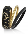 Be bold in black and gold. With diamond-cut designs and black and gold tones, you'll be noticed in Style&co.'s mixed metal three piece bangle set. Approximate diameter: 2-5/8 inches.