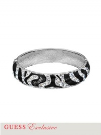 GUESS Silver-Tone Zebra Bangle With Crystal Tr, SILVER