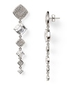 Shape meets sparkle on these silvery drop earrings from Lora Paolo, featuring cushion cut crystals. This pair's timeless design perfects elegant evening accessorizing.