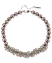 Elegance comes front and center in this necklace from Kenneth Cole New York. Crafted from silver-tone mixed metal, taupe glass pearls offset a cluster of glass accents for an appealing look. Item comes packaged in a signature Kenneth Cole New York Gift Box. Approximate length: 16 inches + 3-inch extender. Approximate drop: 3/4 inch.