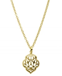 A multicultural infusion. This stunning pendant from T Tahari's Essentials Collection features an intricate filigree pattern crafted from gold tone mixed metal. Base metal is nickel-free for sensitive skin. Approximate length: 18 inches + 3-inch extender. Approximate drop: 1-1/2 inches.