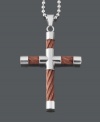 Boldly show your beliefs in statement-making style. Men's necklace features a brown ion-plated stainless steel cable cross with stainless steel accents and matching bead chain. Approximate length: 24 inches. Approximate drop width: 1-1/2 inches. Approximate drop length: 2 inches.