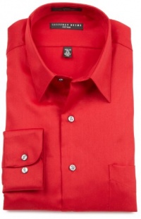 Geoffrey Beene Men's Fitted Sateen Dress Shirt, Cranberry, 16.5 34-35