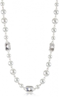 Anne Klein Sorbet Silver-Tone White Pearl and Crystal Strand Necklace, 42