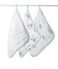 aden + anais Muslin Washcloth Set 3-Pack - Aqua and Silver