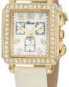 Breda Women's 5172-GoldCream Sarah Rectangular Rhinestone Encrusted Leather Watch