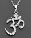 Peace and harmony are beautiful things. This OM diamond necklace features sparkling round-cut diamonds (1/8 ct. t.w.) set in a 14k white gold pendant. Approximate length: 18 inches. Approximate drop: 3/4 inches.