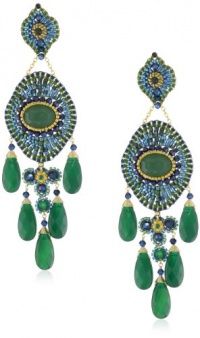 Miguel Ases Blue Gold Stone and Green Onyx 5-Drop Earrings