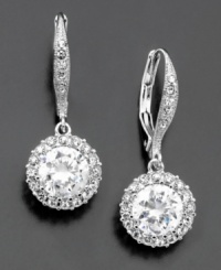 Gorgeous cubic zirconia (3 ct. t.w.) framed in crystal accents for look-at-me elegance. Rhodium plated. Drop measures 1 inch.