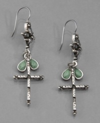 These hip & beautiful cross earrings by Lucky Brand feature vintage silvertone etched mixed metal with turquoise-dyed howlite accents. Approximate drop: 2 inches.