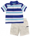 Nautica Baby-Boys Infant 2 Piece Pique Polo Short Set, Rock Candy, 24 Months