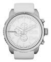 Crisp, cool, chronograph. This unisex watch from Diesel is washed out in whites for a fresh look.