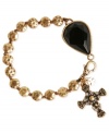 Display your faith in style with this golden cross bracelet from Lucky Brand. With gold tone glass tones, a black tone pendant, and a dangling cross charm. Item comes packaged in a signature Lucky Brand Box. Crafted in gold tone mixed metal. Approximate length: 7 inches.