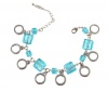 Bracelet - B75 - Murano Style Glass Cubes & Silver Tone Circle Dangles ~ Aqua