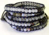 Chan Luu White Jade Mix Wrap Bracelet on Natural Grey Leather