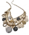 Bold and beautiful. Alfani's two-row statement necklace is crafted from gold-tone mixed metal with silver- and hematite-tones added as well. Glass crystal accents add a bit of luster. Approximate length: 22 inches + 3-inch extender. Approximate drop: 7 inches.