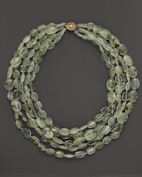 A bold five-strand necklace in a mix of prehnite and green amethyst from Lara Gold for LTC.