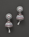 Inspired by Zen philosophy, these earrings from Paul Morelli gleam with intricately detailed sterling silver meditation bells, set with pink rhodolite and blue topaz.