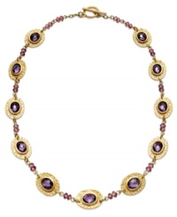 A pretty palette for your neckline. Lauren Ralph Lauren's alluring necklace features vibrant amethyst cabochons in glass and resin set in 14k gold-plated mixed metal. Approximate length: 18 inches.