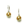 Sterling Silver 8mm Champagne Shell Pearl and Cubic Zirconia Lever Back Earrings