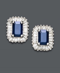 Add a fresh pop of color to your look with sparkling blue hues. Rectangle-shaped post earrings by Effy Collection feature a sapphire center stone (1-1/3 ct. t.w.) surrounded by halos of sparkling diamonds (5/8 ct. t.w.). Crafted in 14k white gold. Approximate width: 7/16 inch. Approximate length: 1/2 inch.