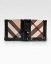 A lasting accessory with a classic look, this wallet in iconic check PVC is trimmed in glossy patent leather. Snap closure One coin pouch Two dollar pockets ID pocket Nine credit card slots Leather lining 7½W X 4¼H X 1D Imported