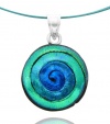 Sterling Silver Dichroic Glass Green Spiral Pendant Necklace on Stainless Steel Wire, 18