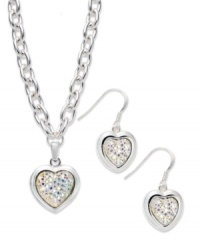 The look of love. Charter Club makes a heartfelt statement with this pendant necklace and drop earrings set. Crafted from silver-tone mixed metal with glistening stones adding luster. Items come packaged in a signature Charter Club box. Approximate length, necklace: 16 inches + 3-inch extender. Approximate drop: 1 inch. Approximate drop, earrings: 1-1/4 inches.