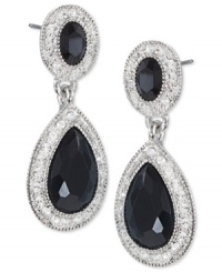 Look twice as nice with this set of double-drop earrings from Carolee. Crafted from silver-tone mixed metal, the pair features two faceted black stones adorned by sparkling glass accents. Approximate drop: 1-1/4 inches.