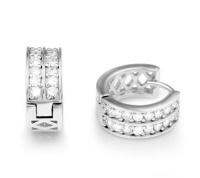 Chuvora Sterling Silver Cubic Zirconia CZ Channel-Set Hoop Huggie Earrings (1.5 cm diameter)