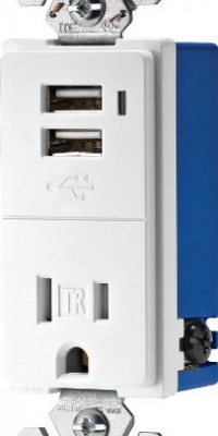 Cooper Wiring Devices TR7740W-K Combination USB Charger with Tamper Resistant Receptacle, 2-Pole, 3-Wire Grounding, White