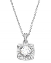 Framed elegance. This delightful Eliot Danori pendant features a cushion-cut cubic zirconia surrounded by a frame of round-cut crystals (1-3/4 ct. t.w.). Set in silver tone mixed metal. Approximate length: 16 inches + 2-inch extender. Approximate drop: 3/8 inch.